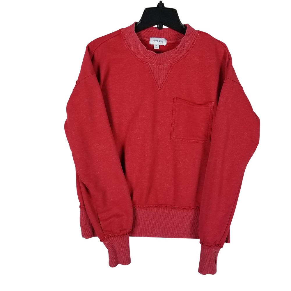 Evereve Sweatshirt Women Size Small Red Pocket Raw Edge Seam Pullover RN114068